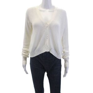 Sablyn Womens Cotton Long Sleeve V Neck Cropped Cardigan White Size XS